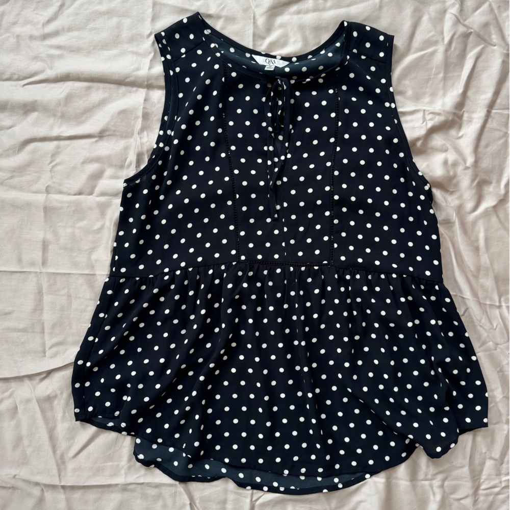 Navy and White Polka Dot Sleeveless Top
